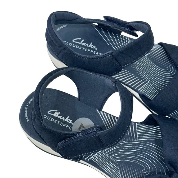 Clarks Cloudsteppers Women Navy Bow Sandals Size 7 Cushioned Lightweight Comfort - Picture 6 of 14